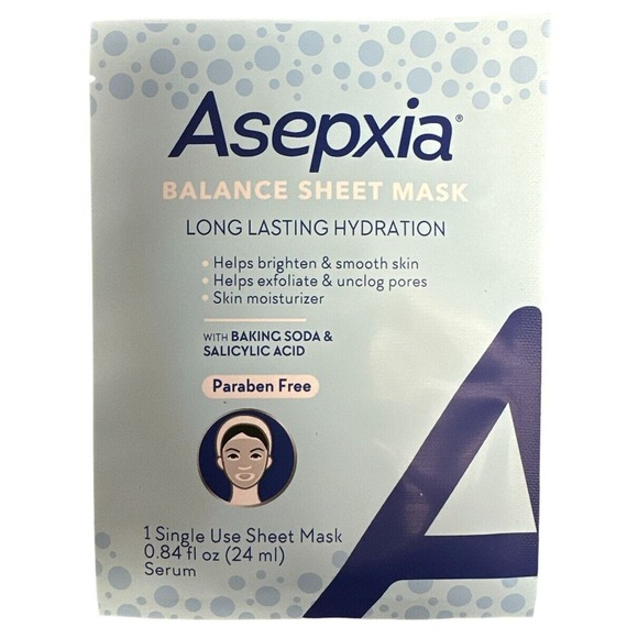 9 x Asepxia Balance Sheet Mask w/Baking Soda Salicylic Acid Oil Free Face Mask - Picture 1 of 2